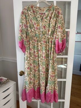 Farmers Market Floral Boho Maxi Dress with Pink Accents